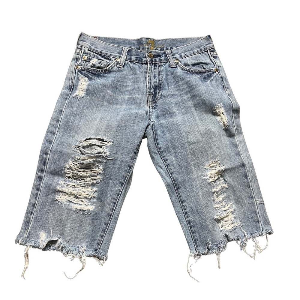 7 for all mankind CUSTOM cutoff denim Bermuda length distressed shorts size 25